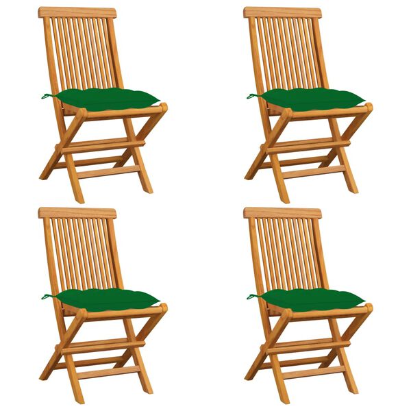 vidaXL Gartenst&uuml;hle mit Gr&uuml;nen Kissen 4 Stk. Massivholz Teak