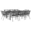 vidaXL 9-tlg. Garten-Essgruppe mit Kissen Grau Poly Rattan Glas