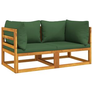 vidaXL Modular-Ecksofas 2 Stk. mit Gr&uuml;nen Kissen Massivholz Akazie