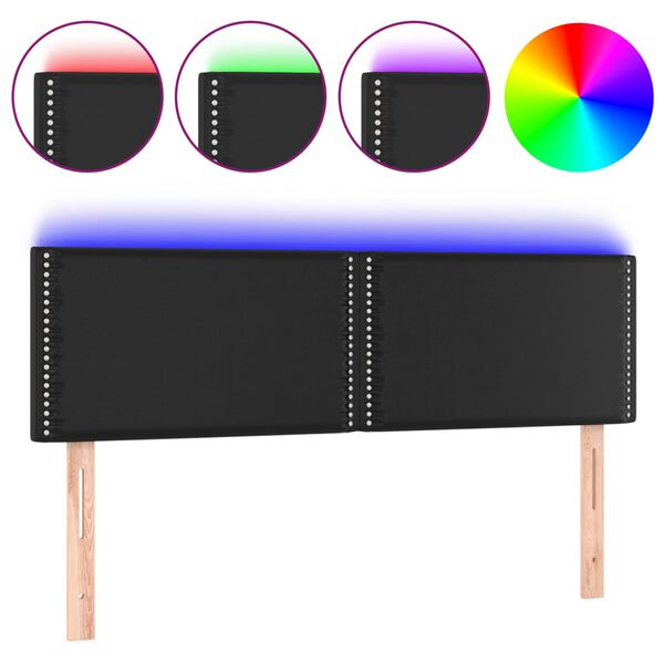 vidaXL LED Kopfteil Schwarz 144x5x78/88 cm Kunstleder