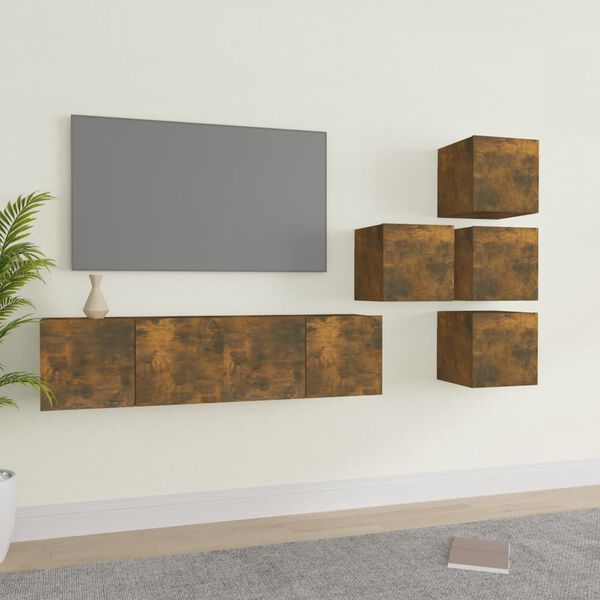 vidaXL 6-tlg. TV-Schrank-Set R&auml;uchereiche Holzwerkstoff