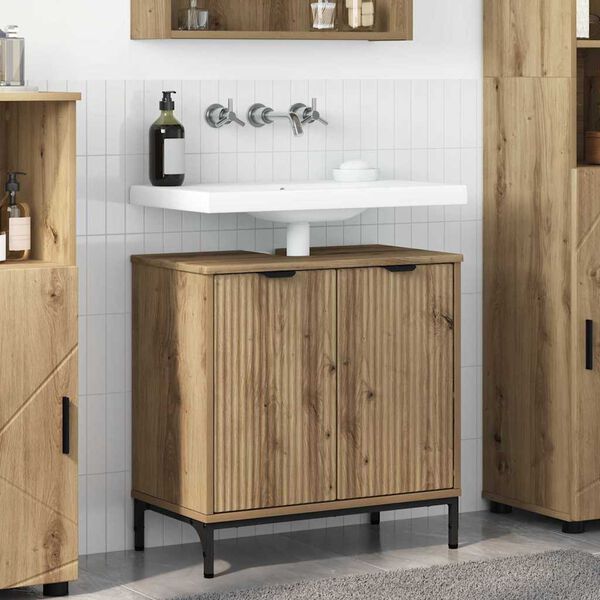 vidaXL Waschbeckenschrank mit T&uuml;r Artisan-Eiche 60,5 x 33,5 x 61 cm