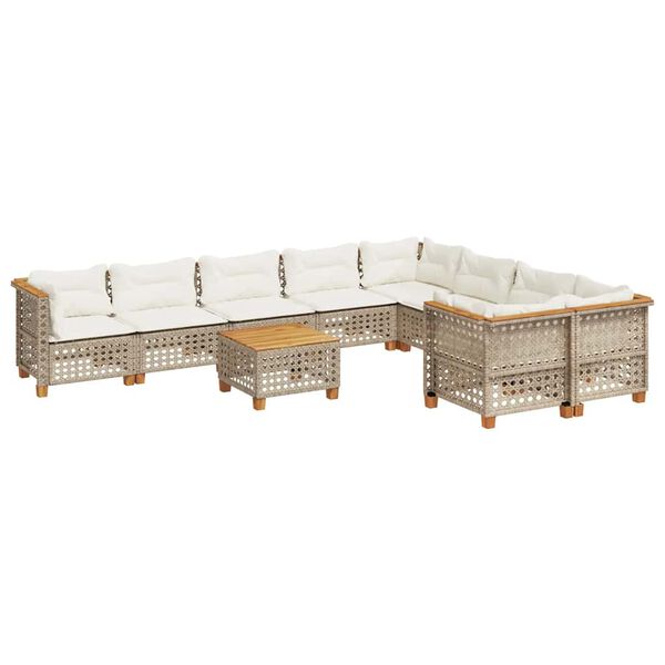 vidaXL 10-tlg. Garten-Sofagarnitur mit Kissen Beige Poly Rattan