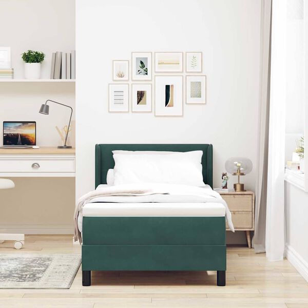 vidaXL Boxspringbett mit Matratze Dunkelgr&uuml;n 200 x 100 cm Samt