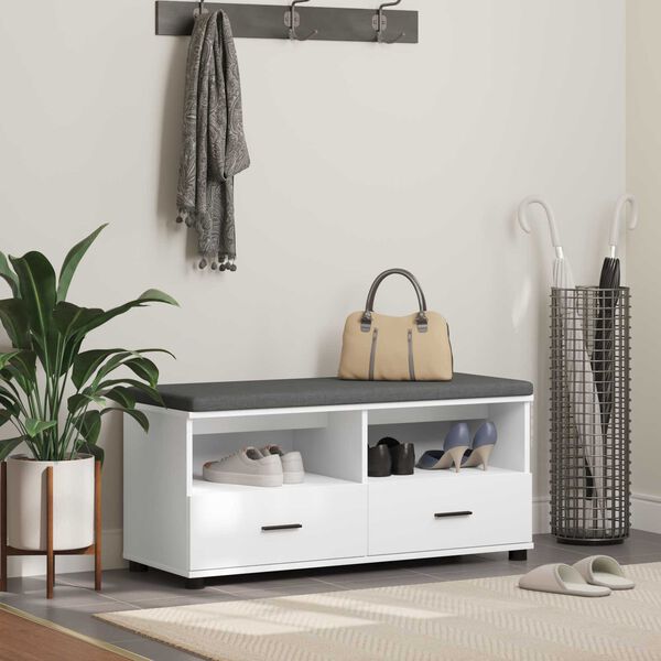 vidaXL Flurbank Wei&szlig; 100 x 38 x 46 cm Spanplatte und Polsterstoff