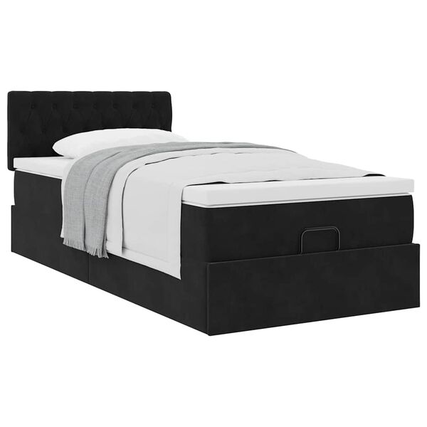 vidaXL Ottoman-Bett mit Matratze Schwarz 90x200 cm Samt