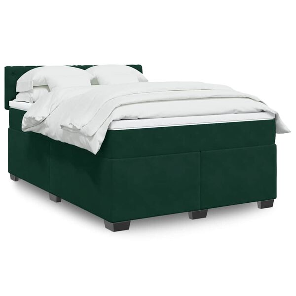 vidaXL Boxspringbett mit Matratze Dunkelgr&uuml;n 140x200 cm Samt