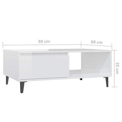 vidaXL Couchtisch Hochglanz-Weiß 90x60x35 cm Holzwerkstoff