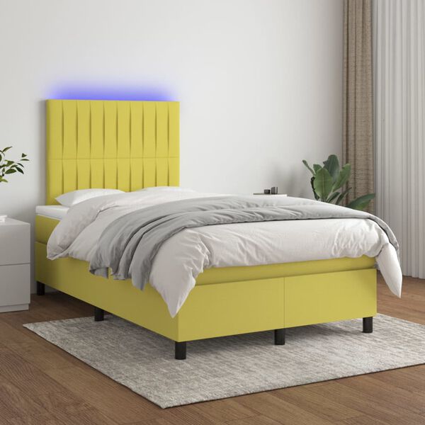 vidaXL Boxspringbett mit Matratze & LED Gr&uuml;n 120x200 cm Stoff
