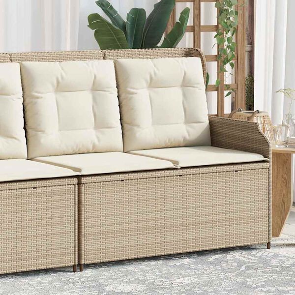 vidaXL Gartenbank Verstellbar mit Kissen Beige Poly Rattan