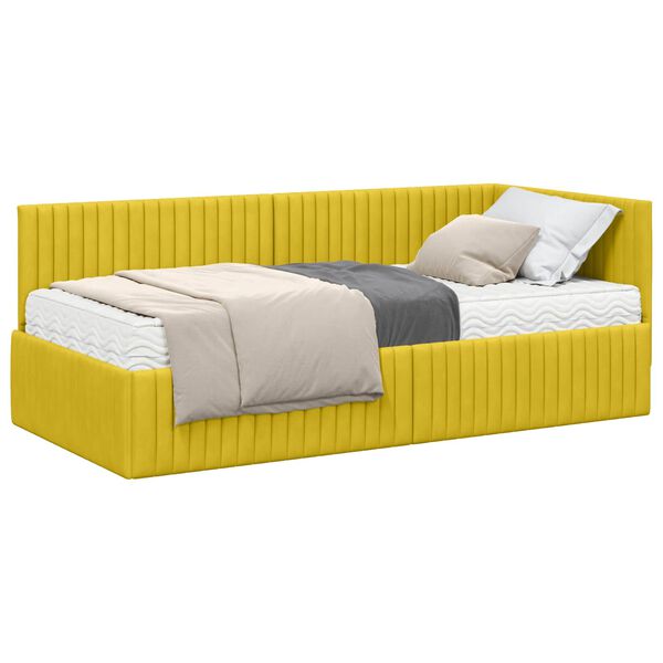 vidaXL Eckbettgestell mit Matratze mit Kopfteil 2 pcs Gelb Samt