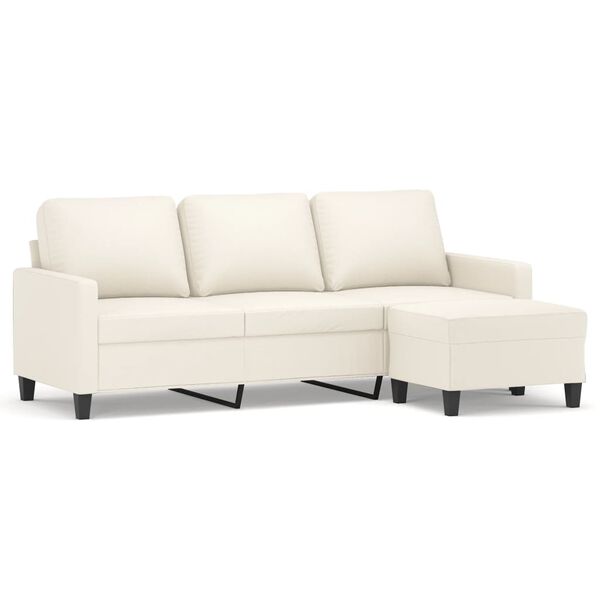 vidaXL 3-Sitzer-Sofa mit Hocker Creme 180 cm Kunstleder