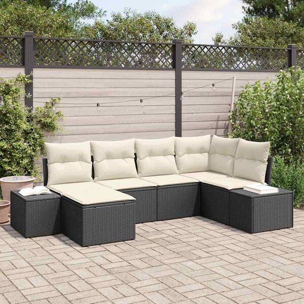 vidaXL Garten-Sofa-Set mit Kissen 6 pcs Schwarz und Creme Poly-Rattan