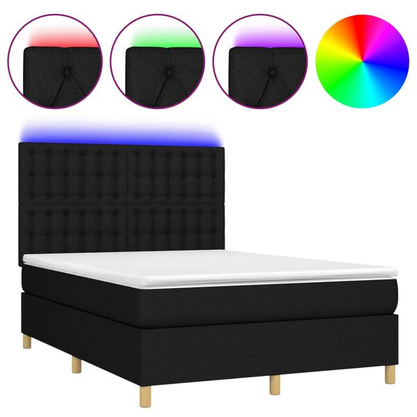vidaXL Boxspringbett mit Matratze & LED Schwarz 140x190 cm Stoff