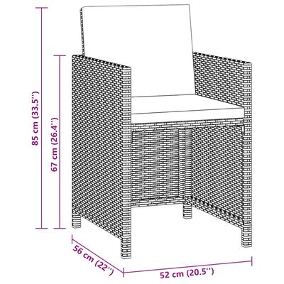 vidaXL 3-tlg. Garten-Essgruppe mit Kissen Poly Rattan Schwarz