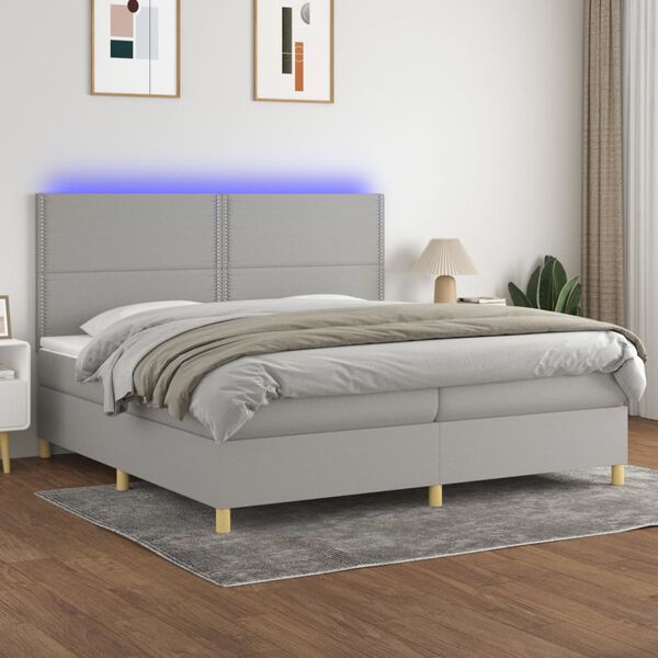 vidaXL Boxspringbett mit Matratze & LED Hellgrau 200x200 cm Stoff