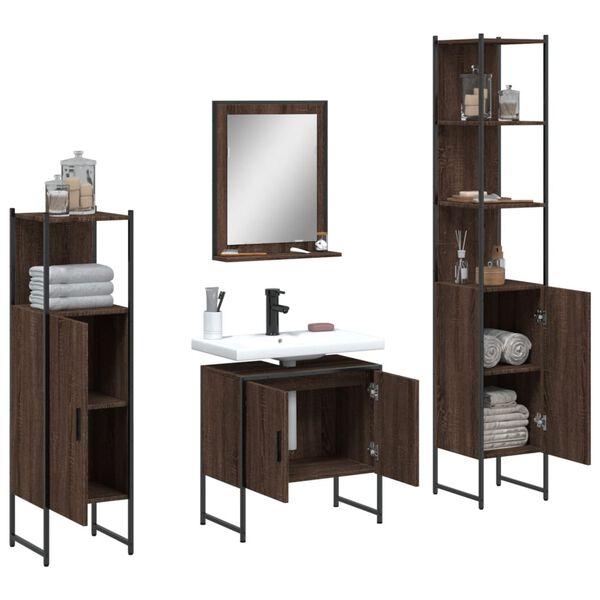 vidaXL 4-tlg. Badm&ouml;bel-Set Braun Eichen-Optik Holzwerkstoff