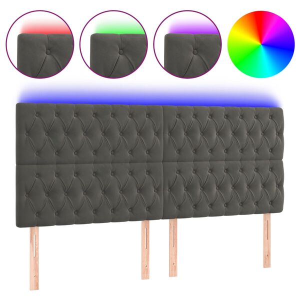 vidaXL LED Kopfteil Dunkelgrau 180x7x118/128 cm Samt
