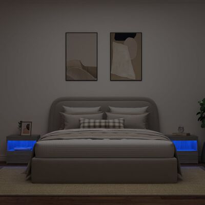 vidaXL Nachttische mit LED-Leuchten 2 Stk. Grau Sonoma 50x40x45 cm