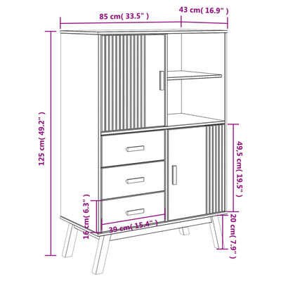 vidaXL Highboard OLDEN Grau und Braun 85x43x125 cm Massivholz Kiefer