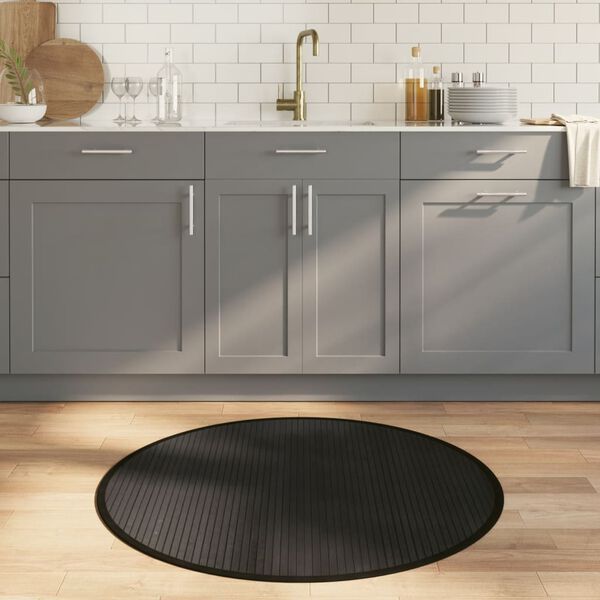 vidaXL Teppich Rund Schwarz 100 cm Bambus