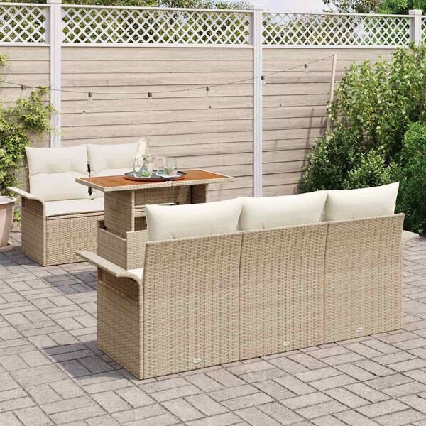 vidaXL Gartensofa-set mit Kissen 6 pcs Beige und Creme Poly-Rattan