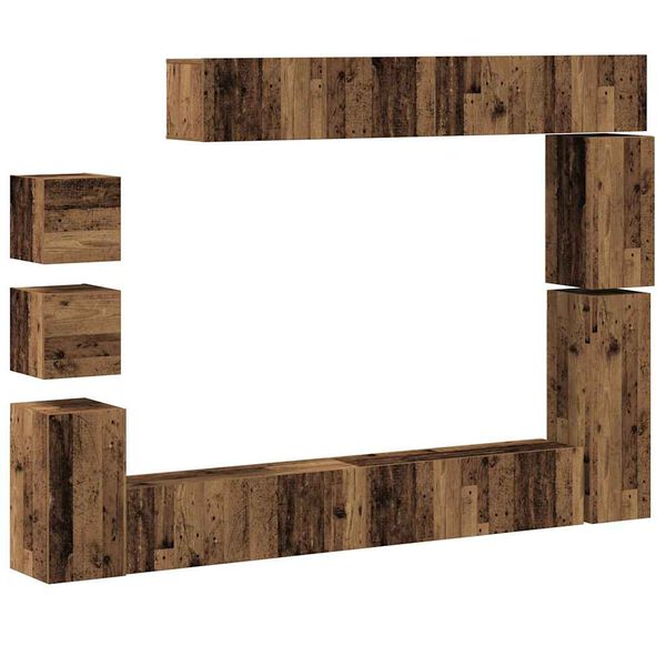 vidaXL 9-tlg. TV-Schrank-Set Wandmontage Altholz-Optik Holzwerkstoff