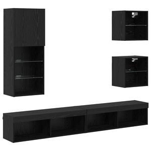 vidaXL TV Wand Einheiten mit LED 5 pcs Schwarz Eichen-Optik