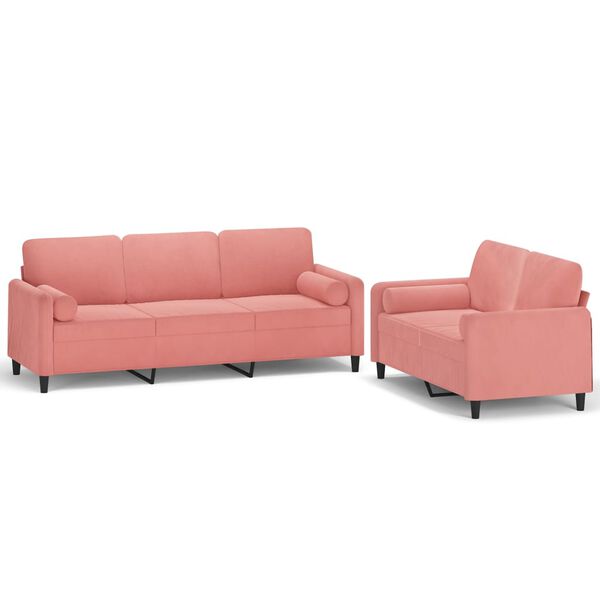 vidaXL 2-tlg. Sofagarnitur mit Kissen Rosa Samt