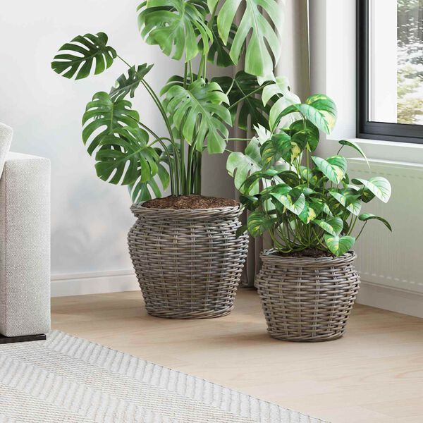 vidaXL Blumentopfkorb mit Speicher 2 pcs Grau Lacak Rattan