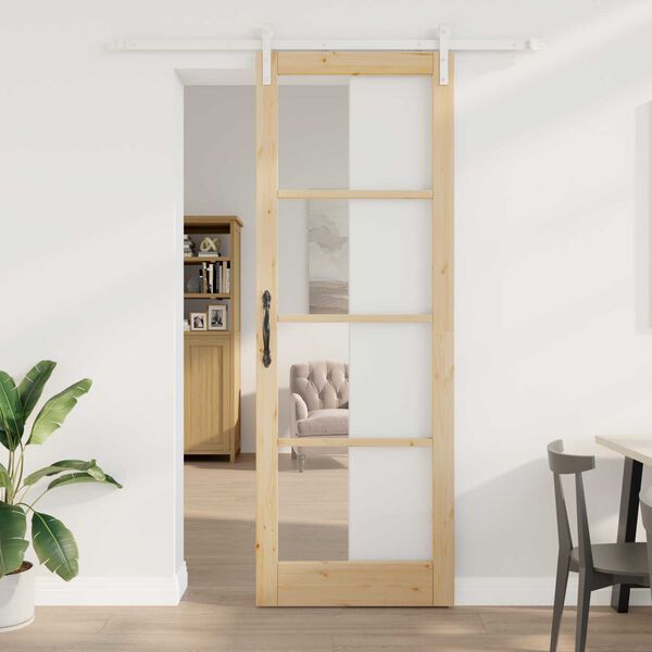 vidaXL Schiebet&uuml;r ORKDAL Nat&uuml;rlich und Schwarz 83 x 232 cm