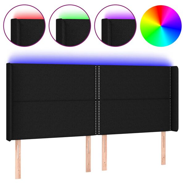 vidaXL LED Kopfteil Schwarz 163x16x118/128 cm Stoff