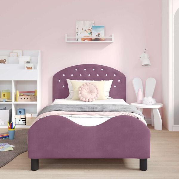 vidaXL Kinderbettgestell mit Kopfteil Lila 90 x 200 cm Samt
