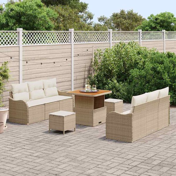 vidaXL Gartensofa-set mit Kissen 9 pcs Beige Poly-Rattan