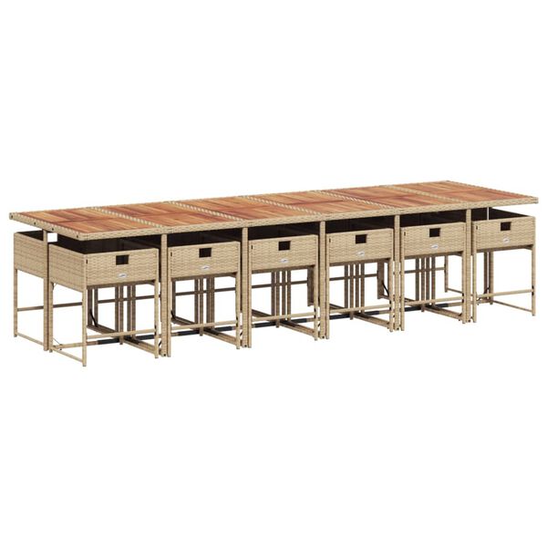 vidaXL 13-tlg. Garten-Essgruppe mit Kissen Beige Poly Rattan