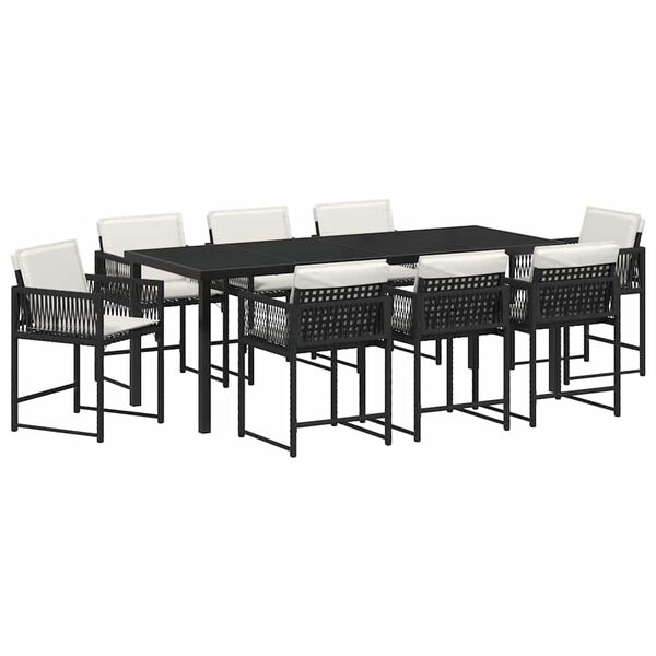 vidaXL Garten Essgruppe 9 pcs Schwarz Poly-Rattan