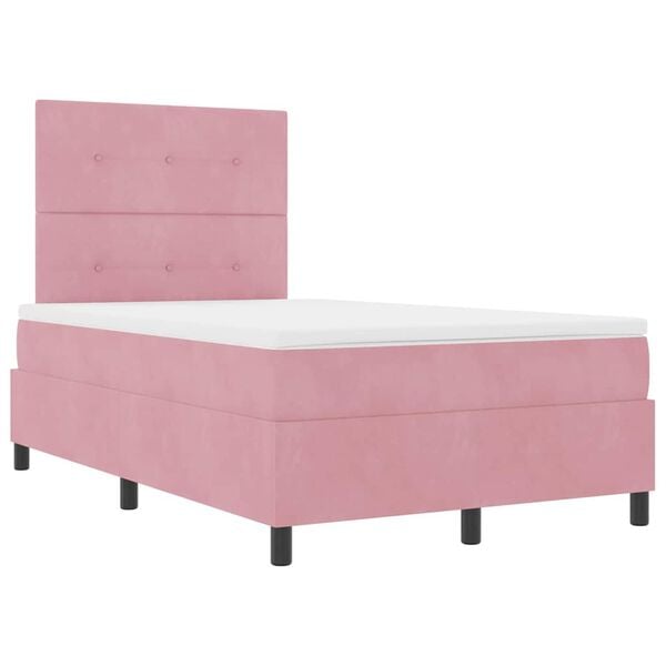 vidaXL LED Boxspringbett mit Matratze Rosa 120 x 200 cm Stoff