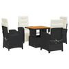 vidaXL 5-tlg. Garten-Essgruppe mit Kissen Schwarz Poly Rattan