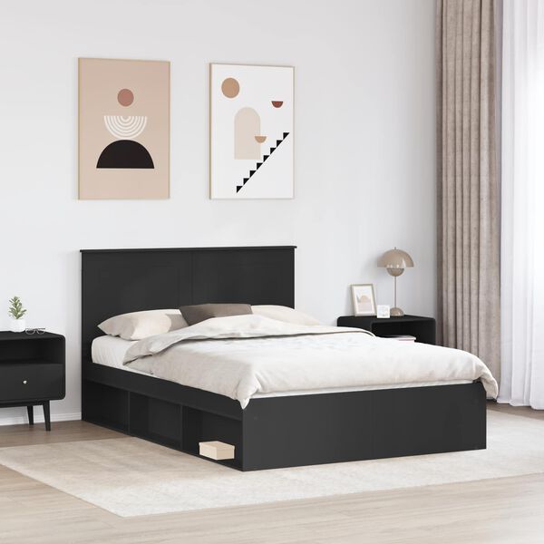 vidaXL Bettrahmen Schwarz 140 x 190 cm Massives Kiefernholz