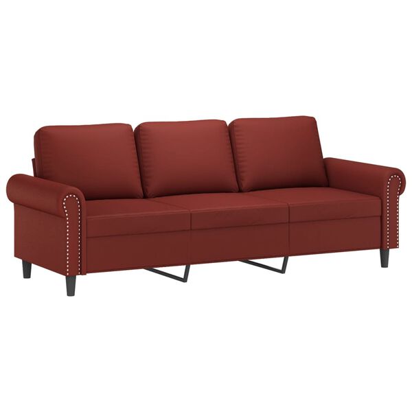 vidaXL 3-Sitzer-Sofa mit Kissen Weinrot 180 cm Kunstleder