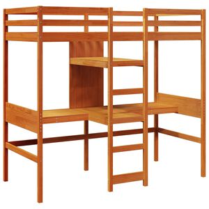 vidaXL Hochbett mit Schreibtisch & Ablagen Braun 90x200 cm Kiefernholz
