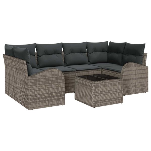vidaXL Garten-Sofa-Set 7 pcs Grau Poly-Rattan und Stahl und Glas