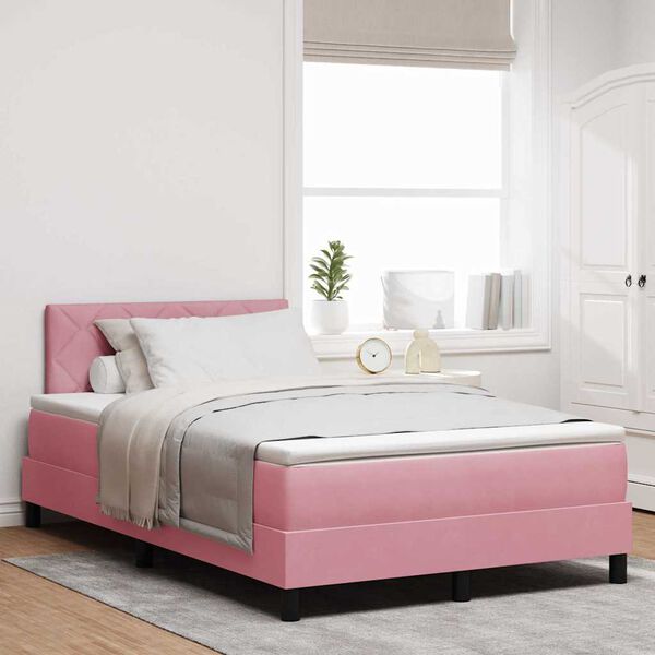 vidaXL LED Boxspringbett mit Matratze mit LED Rosa 120 x 200 cm Samt