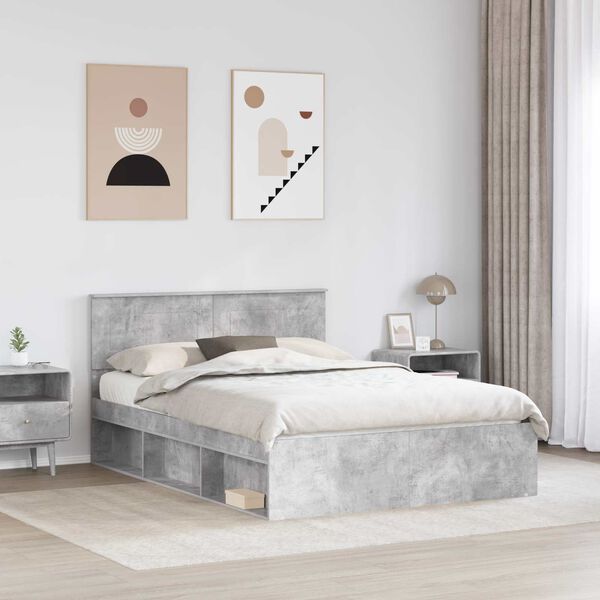 vidaXL Bettrahmen mit Kopfteil Beton Grau 150 x 200 cm Holzwerkstoff
