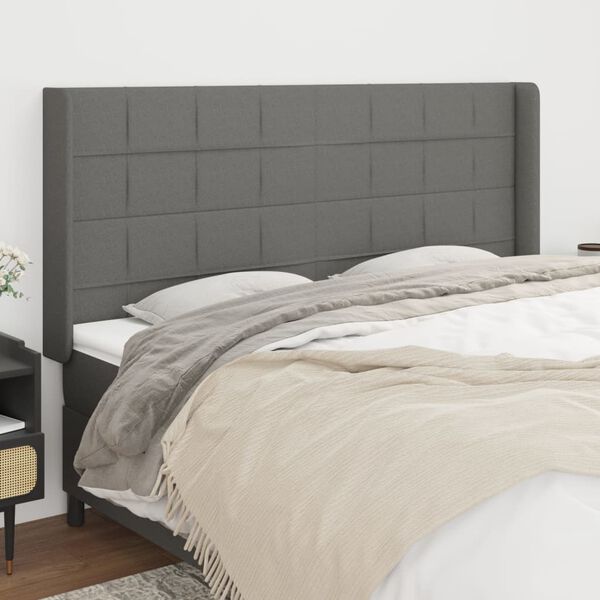 vidaXL Kopfteil mit Ohren Dunkelgrau 203x16x118/128 cm Stoff