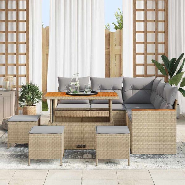 vidaXL Garten-Sofa-Set mit Kissen mit Speicher Beige Poly Rattan