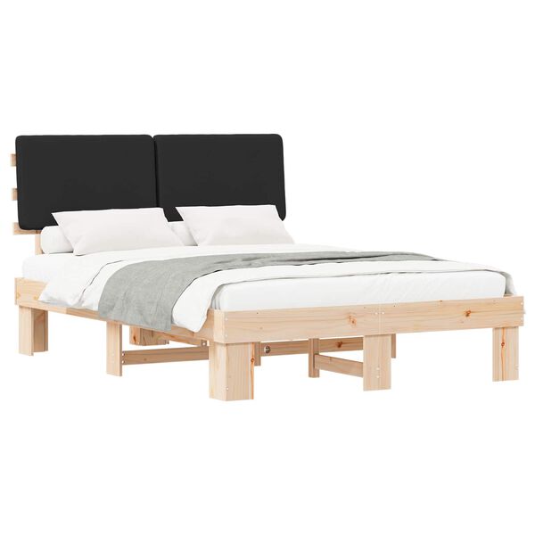 vidaXL Bettgestell mit gepolstertem Kopfteil Schwarz 140 x 200 cm