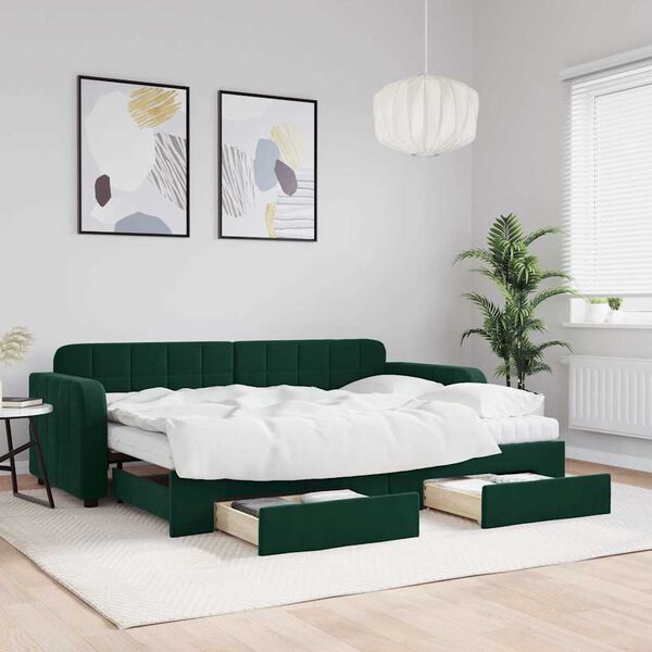 vidaXL Tagesbett Ausziehbar mit Schubladen Dunkelgr&uuml;n 80x200 cm Samt