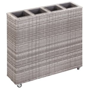 vidaXL Garten-Hochbeet mit 4 T&ouml;pfen 80x22x79 cm Poly Rattan Grau