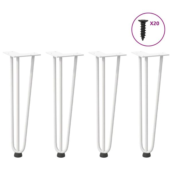 vidaXL Haarnadelbeine f&uuml;r Couchtisch 4 Stk. Wei&szlig; 42 cm Massivstahl